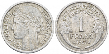 ФРАНЦИЯ 1 ФРАНК 1957 KM 885a 1 алюминий 4402-1112