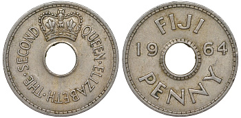 Фиджи 1 пенни 1964 Елизавета II (1952- ) KM 21 медно-никель 51-2715
