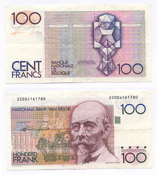 БЕЛЬГИЯ 100 ФРАНКОВ 1982-1994 ПОДПИСЬ (4 И 13), АРХИТЕКТОР ХЕНДРИК БЕЙЕРТ Pick 142а бумага 7457-51-2