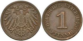 Германия 1 пфенниг 1895 J, Вильгельм II (1888-1918) KM 10, J. 10 медь 4608-622