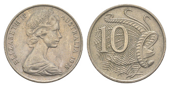 Австралия 10 центов 1978 Елизавета II (1952-2022), птица лирахвост KM 65 медно-никель 4364-533