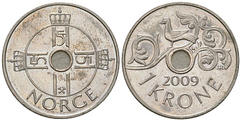 Норвегия 1 крона 2009 Харальд V (1991-) KM 462 медно-никель 4561-317