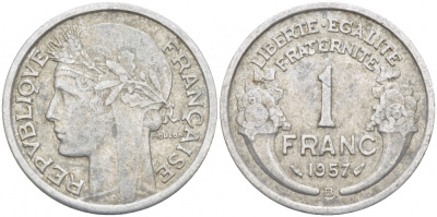 ФРАНЦИЯ 1 ФРАНК 1957 KM 885a 1 алюминий 4402-1112