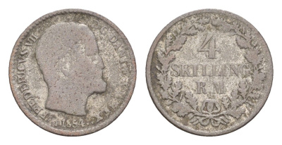 Дания 4 скиллинг-ригсмёнта 1854 Фредерик VII (1848-1863) KM 758 серебро 4655-525