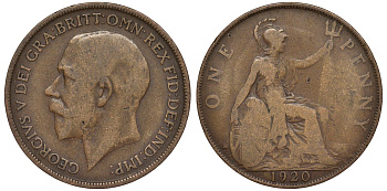 Великобритания 1 пенни 1920 Георг V (1910-1936) KM 810, Spink 4051 бронза 4123-1124