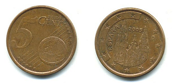Испания 5 евроцентов 2005 KM 1042 сталь плакированная медью 29-1152