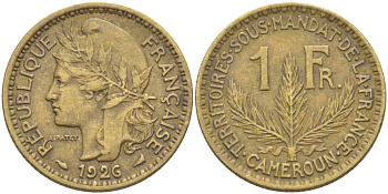 Французский Камерун 1 франк 1926 (а), монетный двор Париж KM 2 алюминиевая бронза    3856-243