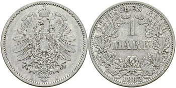 Германия 1 марка 1882 A Weege 17, J. 9, KM 7 серебро 65-143