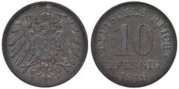 Германия 10 пфеннигов 1919 KM 26, J. 299, Weege 8 цинк 4119-414