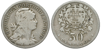 Португалия 50 сентаво 1928 KM 577 медно-никель 51-3152