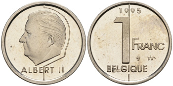 Бельгия 1 франк 1995 Belgique KM 187 железо плакированное никелем UNC 192-511