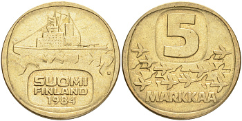 ФИНЛЯНДИЯ 5 МАРОК 1984 N ЛЕДОКОЛ KM 57 алюминиевая бронза 4556-923
