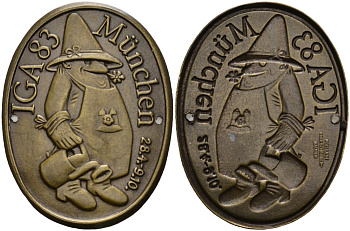 Бавария бирка участника 1983 IGA конкурс садоводов Баварии (28 апреля - 9 октября), с отверстиями для крепления, размер 42 Х 32 мм. латунь 1085-2-33