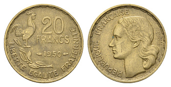 Франция 20 франков 1950 GEORGES GUIRAUD KM 916.1 алюминиевая бронза    4660-311