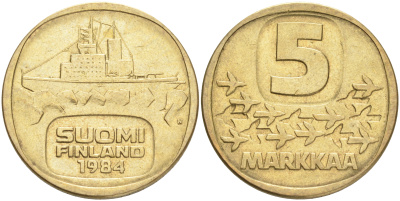 ФИНЛЯНДИЯ 5 МАРОК 1984 N ЛЕДОКОЛ KM 57 алюминиевая бронза 4556-923