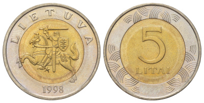 Литва 5 лит 1998 KM 113 биметалл UNC 4624-726