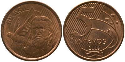 Бразилия 5 сентаво 2009 KM 648, Schon 156 сталь плакированная медью 4523-1154