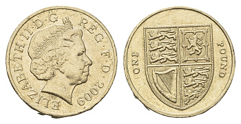 Великобритания 1 фунт 2009 Елизавета II (1952-2022) KM 1113 никель латунь 4695-843