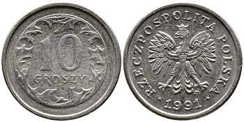 ПОЛЬША 10 ГРОШЕЙ 1991 MW KM 279 медно-никель 4387-646