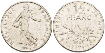 ФРАНЦИЯ 1/2 ФРАНКА 1983 СЕЯТЕЛЬ KM 931.1, LE FRANC 198.22 никель 217-241