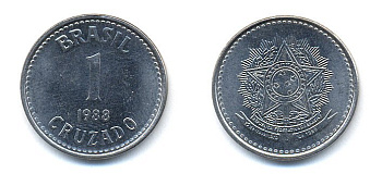 Бразилия 1 крузадо 1988 KM 605 нержавеющая сталь aUNC 76-736