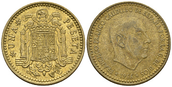 Испания 1 песета 1966 (74) Франсиско Франко (1939-1975) KM 796 алюминиевая бронза 259-356