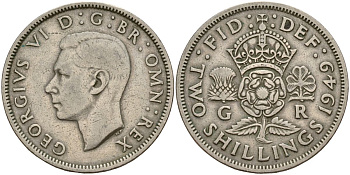 Великобритания 2 шиллинга (флорин) 1949 Георг VI (1936-1952) KM 878, Spink 4107 медно-никель 4150-743
