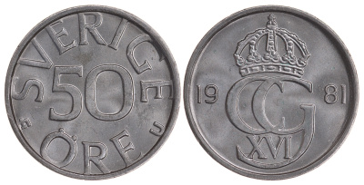 Швеция 50 эре 1981 U Карл XVI Густав (1973- ) KM 855 медно-никель UNC 4364-1741