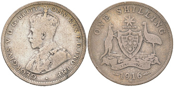 Австралия 1 шиллинг 1916 M, Эдуард VII (1910-1936) KM 26 серебро 190-245