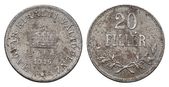 Венгрия 20 филлеров 1916 KB, Карл I (1916-1918) KM 498 железо 4664-1126