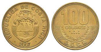 Коста-Рика 100 колонов 2007 KM 240a сталь плакированная латунью UNC 4642-953