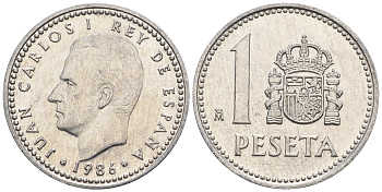 Испания 1 песета 1986 M, Хуан Карлос I (1975-2014) KM 821 алюминий 85-637