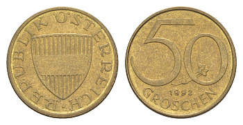 Австрия 50 грошей 1992 KM 2885 алюминиевая бронза UNC 4124-667