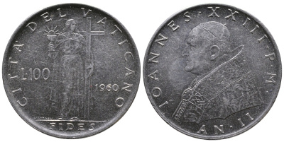 ВАТИКАН 100 ЛИР 1960 ДЖОН XXIII KM 64.2 сталь 83-1145