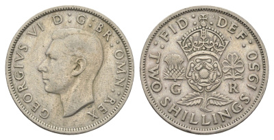 Великобритания 2 шиллинга (флорин) 1950 Георг VI (1936-1952) KM 878, Spink 4107 медно-никель 4663-255