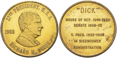 США МЕДАЛЬ ND 37-ЫЙ ПРЕЗИДЕНТ РИЧАРД НИКСОН 28 мм латунь 73-446