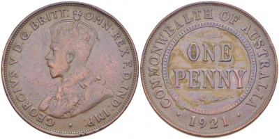 Австралия 1 пенни 1921 Георг V (1910-1936) KM 23 бронза 4403-921
