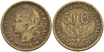 Французский Камерун 50 сантимов 1925 (а), монетный двор Париж KM 1 алюминиевая бронза 4164-1231