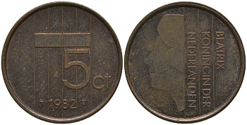 Нидерланды 5 центов 1982 Беатрикс (1980-2013) KM 202 бронза 181-715
