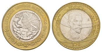 Мексика 20 песо 2013 150 лет со дня рождения Белисарио Домингеса KM 970 биметалл aUNC 1527-1321