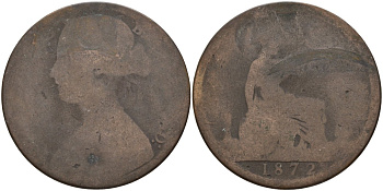 Великобритания 1 пенни 1872 Виктория (1837-1901) KM 749.2, Spink 3954 бронза 4144-636