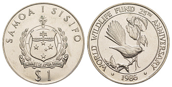 Самоа 1 тала 1986 25 лет Всемирному фонду дикой природы KM 74 медно-никель BU 4125-1224
