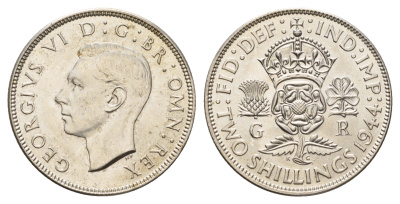Великобритания 2 шиллинга (флорин) 1944 Георг VI (1936-1952) KM 855, Spink 4081 серебро UNC 1519-1442