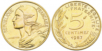 ФРАНЦИЯ 5 САНТИМОВ 1987 ТИП MARIANNE KM 933 медь алюминий никель 112-851