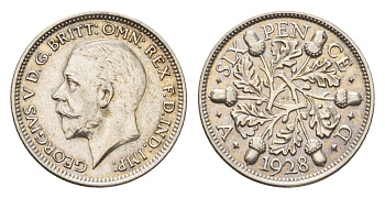 Великобритания 6 пенсов 1928 Георг V (1910-1936) KM 832, Spink 4040 серебро aUNC 4674-1036