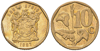 ЮАР 10 центов 1997 KM 161 сталь плакированная бронзой 4618-731