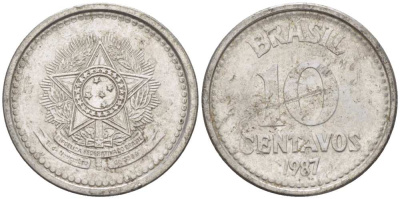 БРАЗИЛИЯ 10 СЕНТАВО 1987 РЕФОРМА 1986-1989 KM 602 нержавеющая сталь 105-256