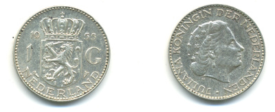 Нидерланды 1 гульден 1955 Юлиана (1948-1980) KM 184 серебро 83-741