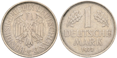ФРГ 1 марка 1972 F KM 110, J. 385 медно-никель 4586-1147