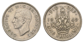 Великобритания 1 шиллинг 1949 Георг VI (1936-1952), Шотландский герб KM 877, Spink 4109 медно-никель 4663-152